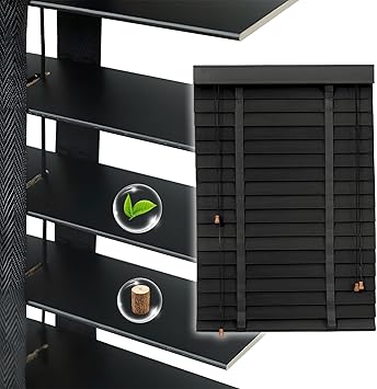 2" Slats Black Wood Blinds for Indoor Windows, Custom Wood Window Blinds, Wooden Venetian Horizontal Blinds & Shades for Indoor Windows, Office, Living Room, Bedroom