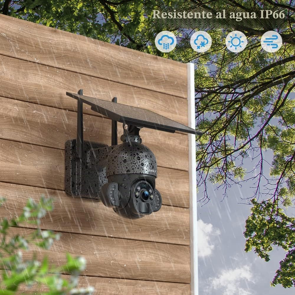 Ctronics 2.5K 4MP Camara Vigilancia WiFi Exterior Solar, Cámara con Batería | 10000mAh, Pan355° Tilt 95°, 30m de Visión Nocturna en Color, PIR de Detección de Personas, Audio Bidireccional, IP66