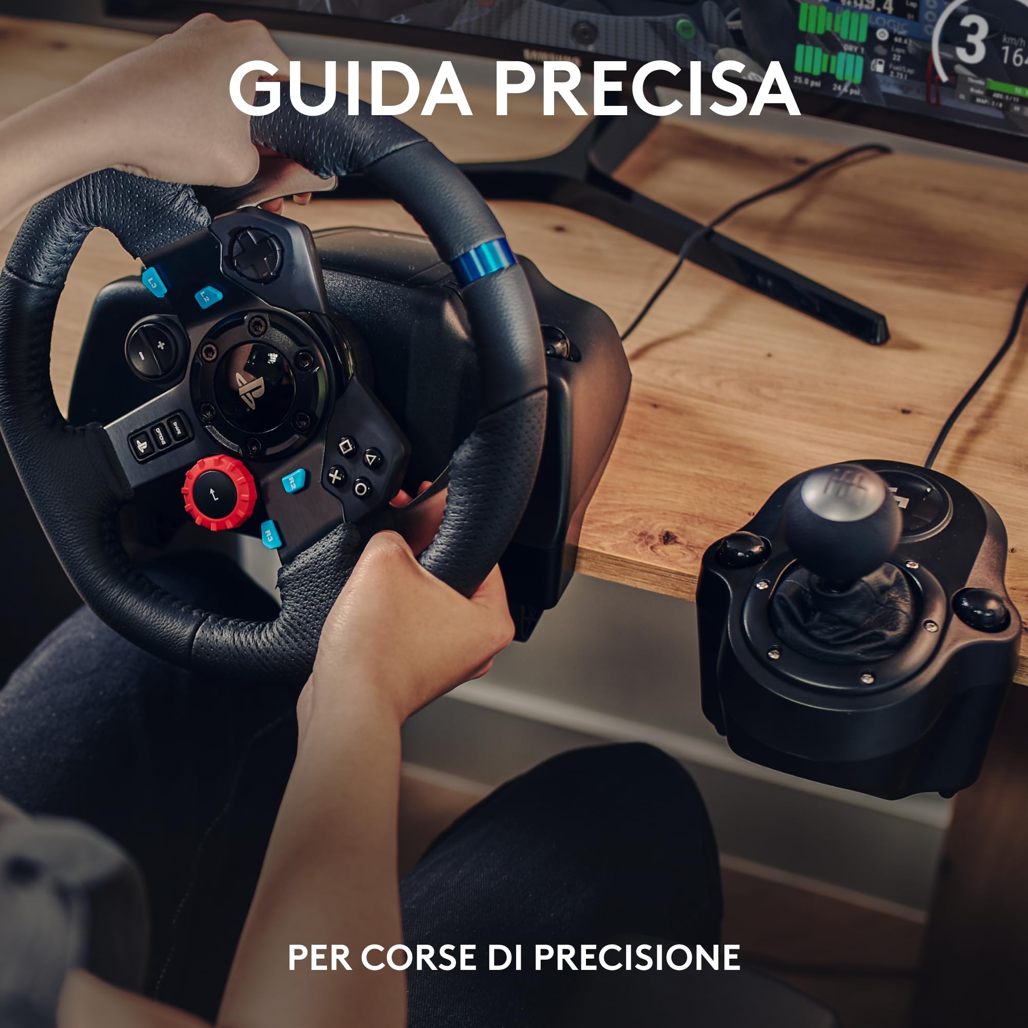 Logitech G G29 Driving Force volante da corsa e pedali con ritorno di forza dinamico, PS5, PS4, PC, Mac,Driving Force Leva di Cambio,6 Marce di Velocità manopola ad H,Pomello del Cambio ‎in Vera Pelle