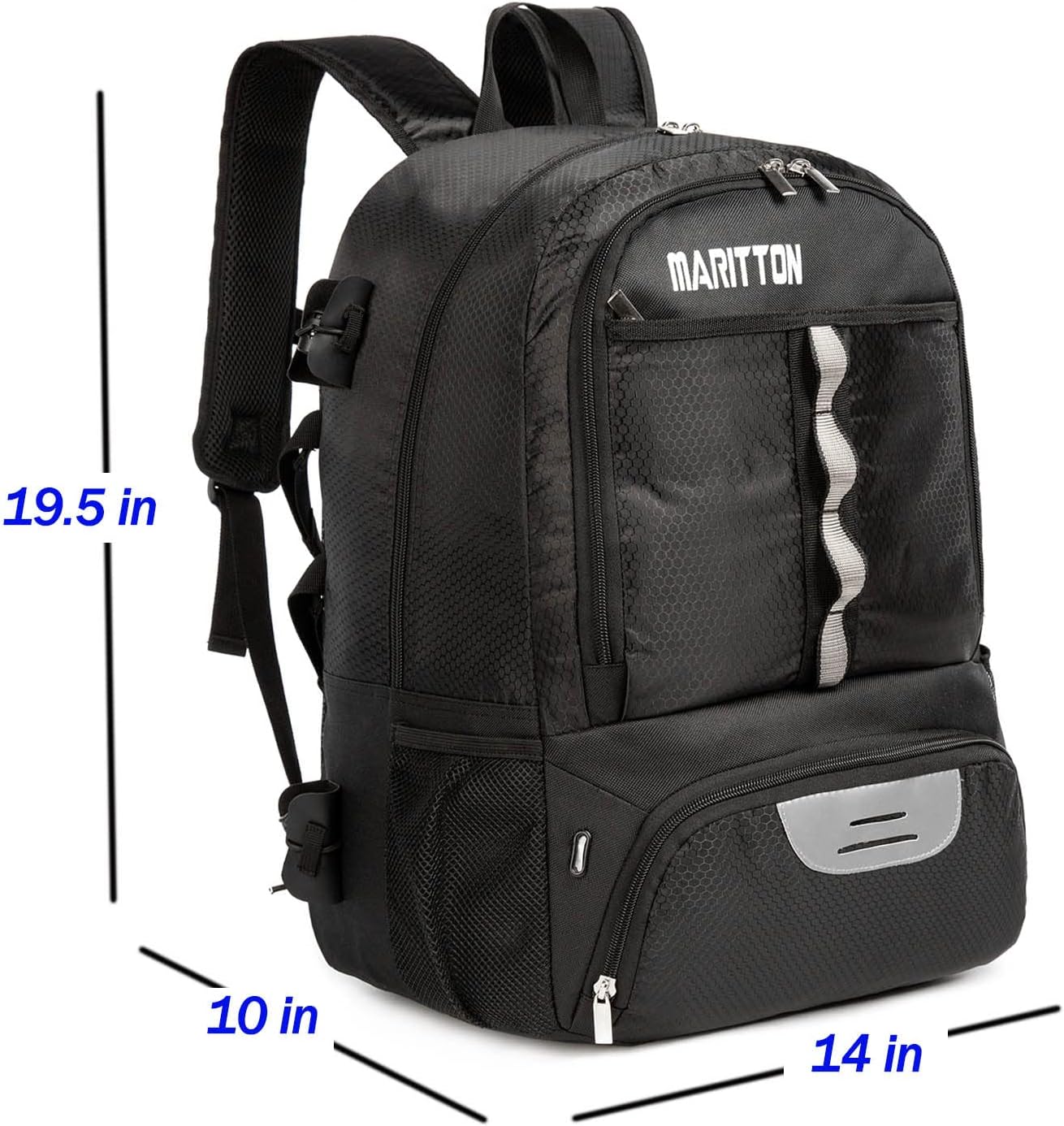MARITTON Lacrosse Bag Backpack for Boy or Girl– Lacrosse Backpack Holds All Lacrosse or Field Hockey Equipment - Two Stick Holders and Separate Cleats Shoe Compartment. (BLK) : Sports & Outdoors