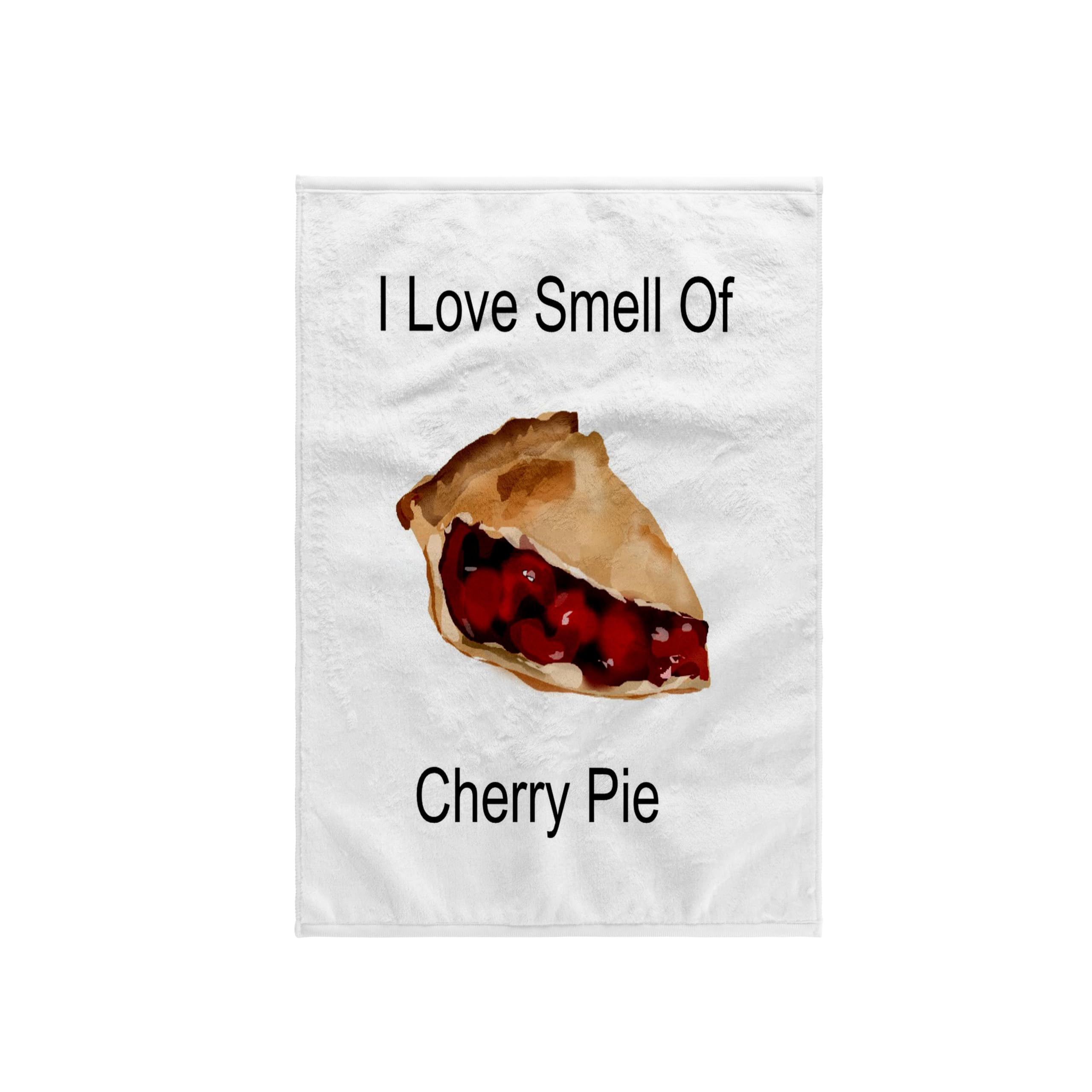 3dRose 15x22 Hand Towel - Image of Words Love Smell of Cherry Pie with Cartoon Pie Piece Lens Art by Florene - Love The Smell