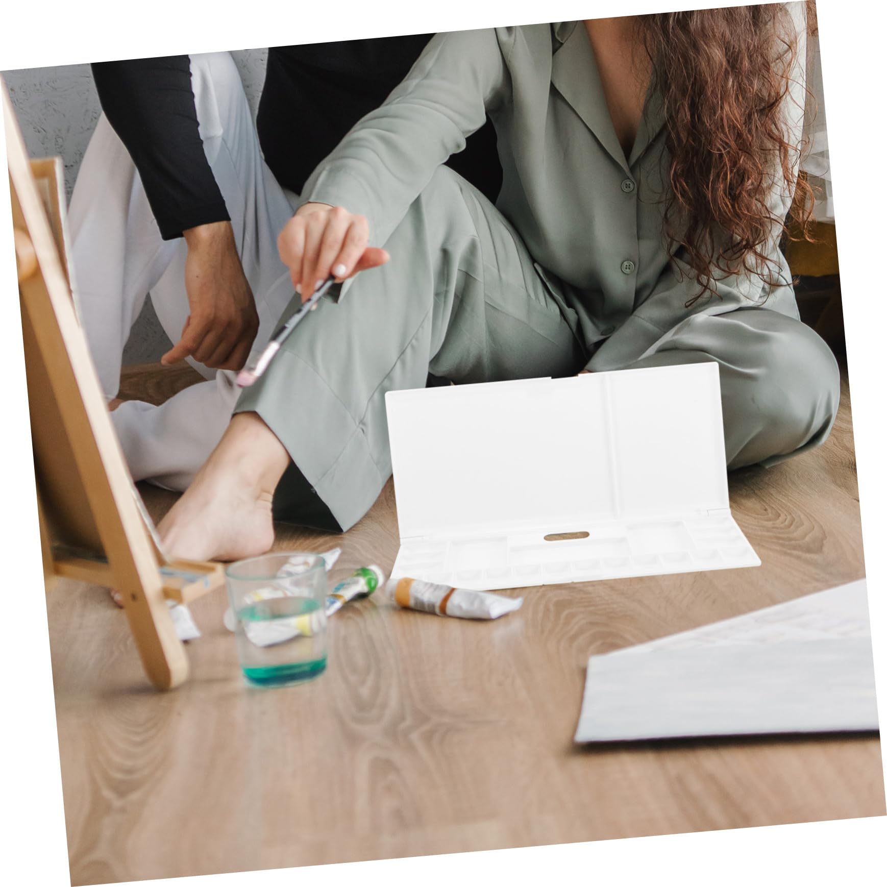 IWOWHERO Color Box Watercolor Palette Empty Folding Paint Tray Paint Mixing Palette Paint Color Mixing Tray Paint Pallet with Lid Pigment Holder Makeup Palette Clamshell with Cover Plastic