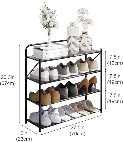 Miniatura 2 de Zapatero plegable de 4 niveles sin montaje, organizador de zapatos plegable sin instalación, estantes portátiles de metal sólido para armario,
