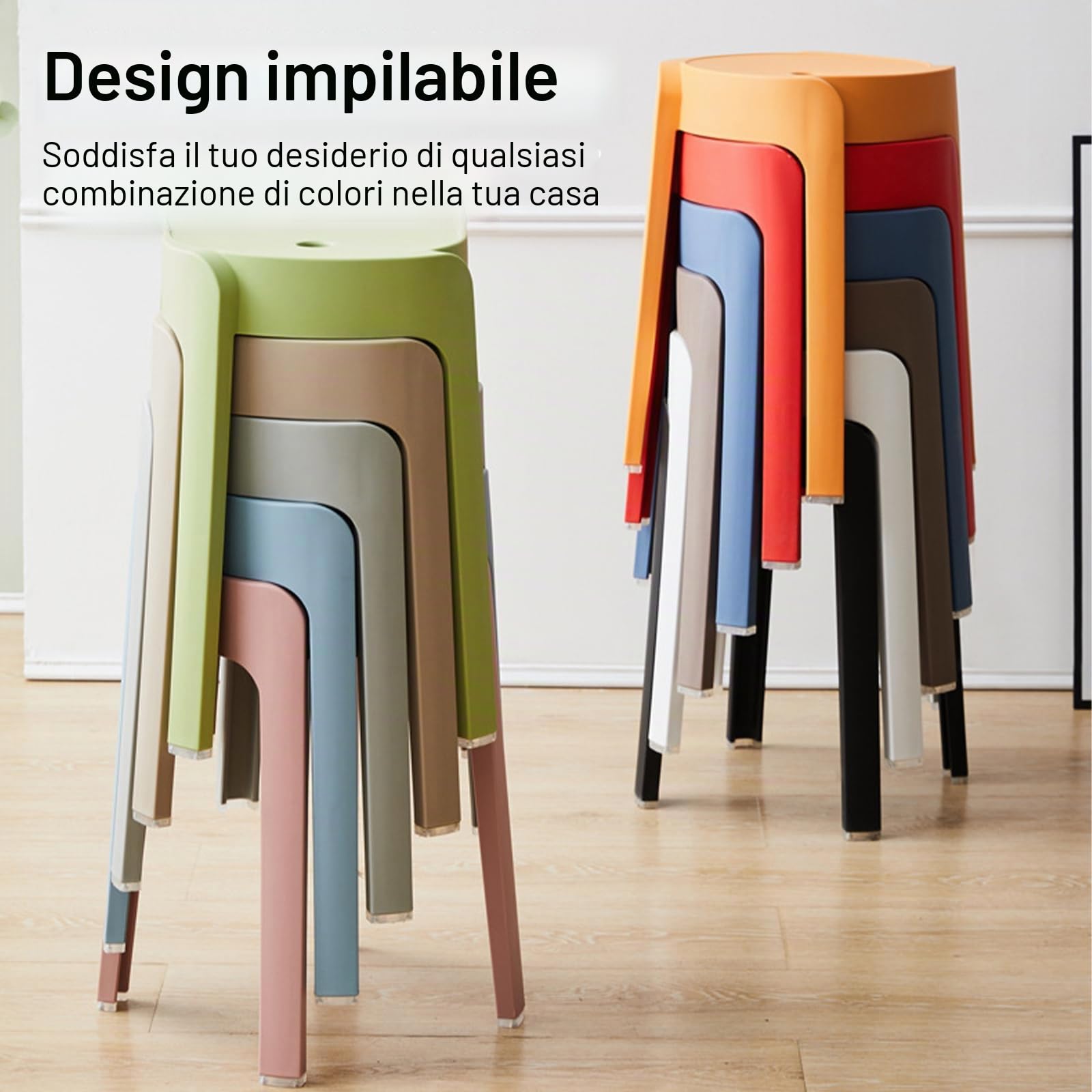 46CM Sgabello da Bagno in Plastica, Set di 5 Robusti Cucina Bar Sgabelli Impilabili Sedia Doccia Anziani Antiscivolo Sgabello per Bagno Camper Interno ed Esterno, 5 Colori