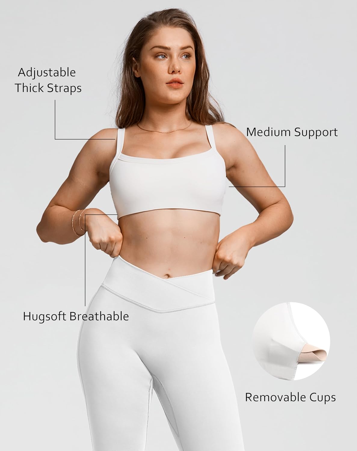 Olmlmt Wireless Padded Sports Bras for Women Adjustable Strap Square Neck Yoga Athletic Workout Crop Top