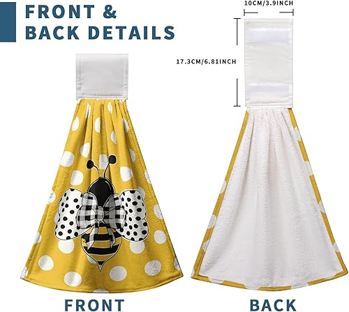 Miniatura 3 de Honey Bee - Juego de 2 toallas colgantes de cocina de verano con lunares y lazo para colgar, toallas de cocina de granja amarillas, suaves y