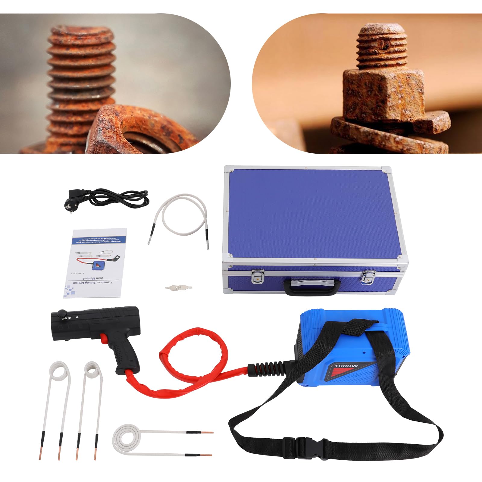 Flammenloses Induktionsheizgerät 1800W Tragbares Magnetisches Induktionsheizer, Induktion Schraubenlöser 800℃ Induktionsheizung kfz, induktionswärmer mit 4 Heizspulen