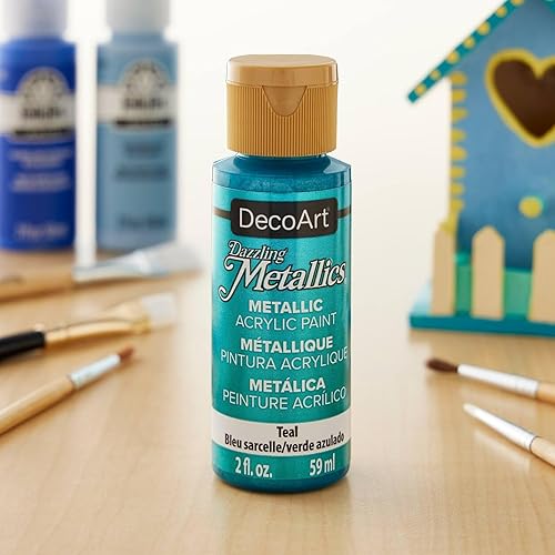 Miniatura 4 de DecoArt Dazzling Metallics - Juego de 4 pinturas acrílicas iridiscentes para múltiples superficies para artes y manualidades, arte de pared y