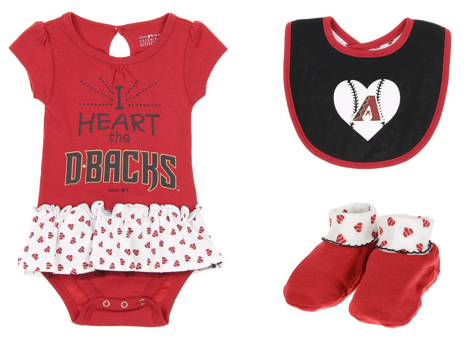 Outerstuff MLB Newborn Girls Play with Heart 2pack Creeper Set, Arizona Diamondbacks 3-6 Months