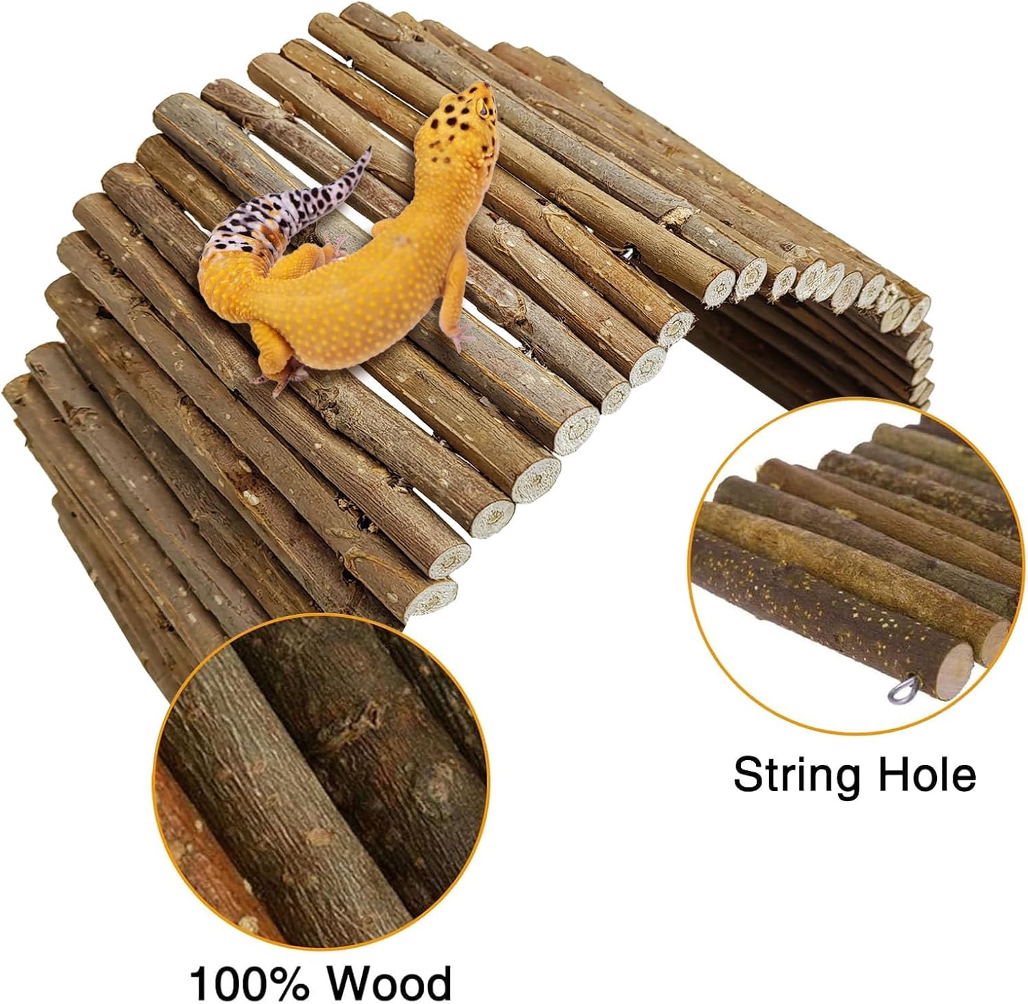 Hamiledyi 19.7" L x 5.9" W Wooden Reptile Bridge Ladder Bearded Dragon Bendy Bridge Climbing Ladder with Reptile Food Water Bowl for Lizards Gecko Spiders Snakes Tortoise image 2