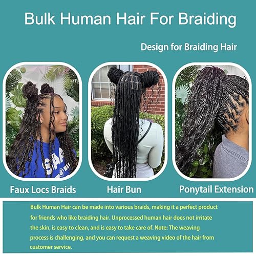 Miniatura 4 de Extensiones de cabello humano virgen brasileño ondulado para trenzar sin trama, sin procesar, extensiones de cabello humano virgen brasileño húmedo