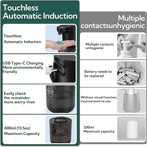 Miniatura 5 de Paquete de 2 dispensadores automáticos de jabón, dispensador automático de jabón líquido sin contacto, dispensador eléctrico montado en la pared,