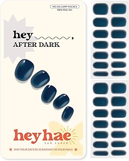 heyhae Semi Cured Gel Nail Strips | No LED Lamp Needed | Fall, Navy, Solid, Jelly | Easy Apply & Remove, Salon Quality | Includes 28 Strips, 1 Prep Pads, Nail File & Wooden stick - Hey, After Dark