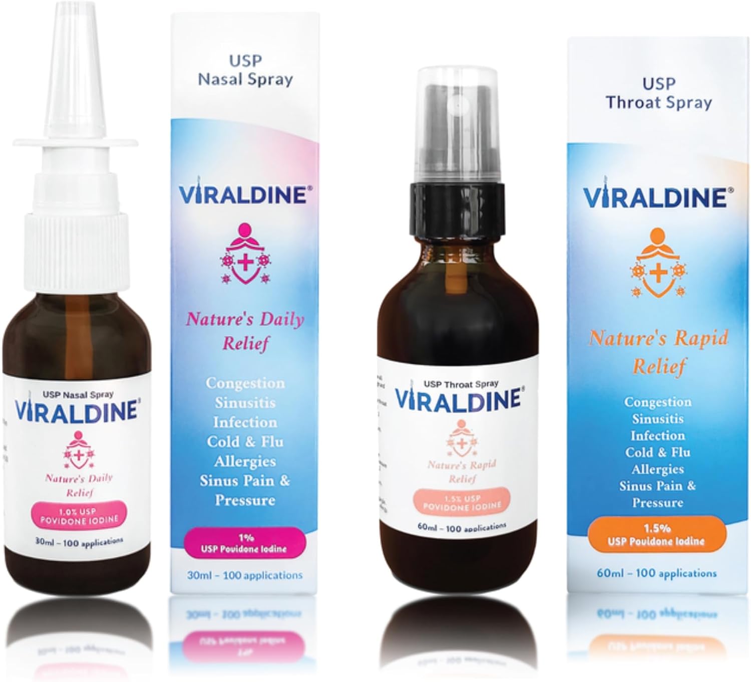 VIRALDINE Immune Health Bundle, 1% Nasal Spray & 1.5% Throat Spray, Designed for Throat & Sinus Relief