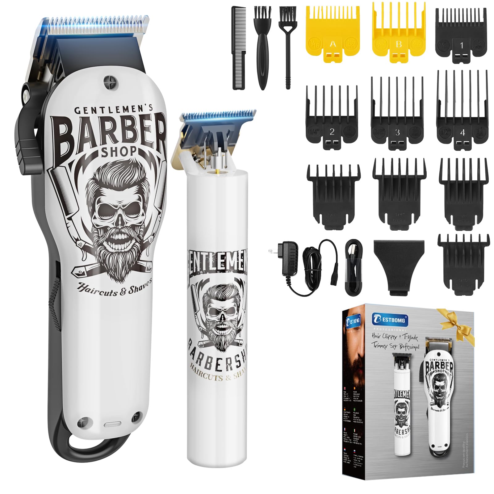 BESTBOMG Maquina Cortar Pelo Profesional, Cortapelos Hombre Kit Con Peine-guía, Cortadora de Pelo Hair Trimmer Recortadora de Barba Con Batería Recargable Incorporada 2000mAh/1200mAh (Y4+T9)