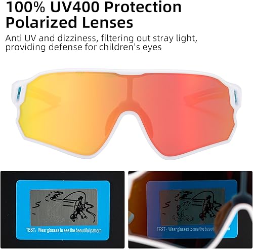 Miniatura 3 de ROCKBROS Lentes de sol polarizados para niños, lentes de sol de béisbol juveniles, gafas de ciclismo con protección UV400 para niños y niñas de 8 a