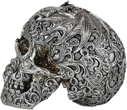 Miniatura 7 de Ebros Gift Drogon Flying Dragon On Tribal Le Fleur - Estatua de calavera de tatuaje de 7.5 pulgadas de largo, figura decorativa de Halloween