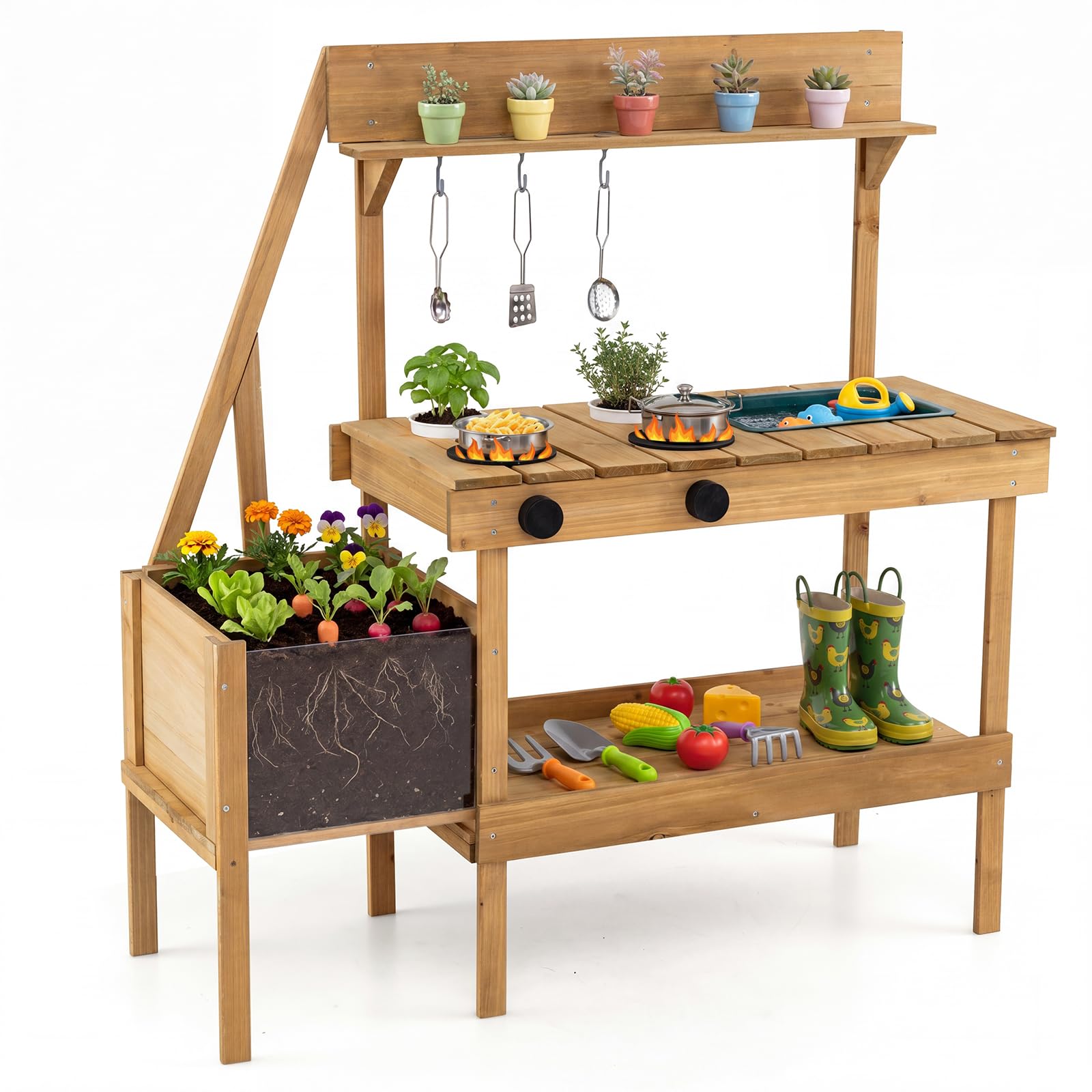 COSTWAY Mud Kitchen, Outdoor Kids Play Kitchen