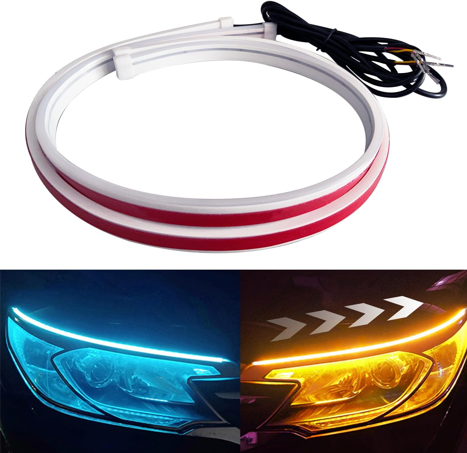LED Headlight Strip Tube Light, 27.5In Waterproof Sequential Flowing Turn Signal Lamp, DRL LED Strip Car Daytime Running Light Universal for Most Cars, Ice Blue/Amber Switchable (70CM, 2PCS)