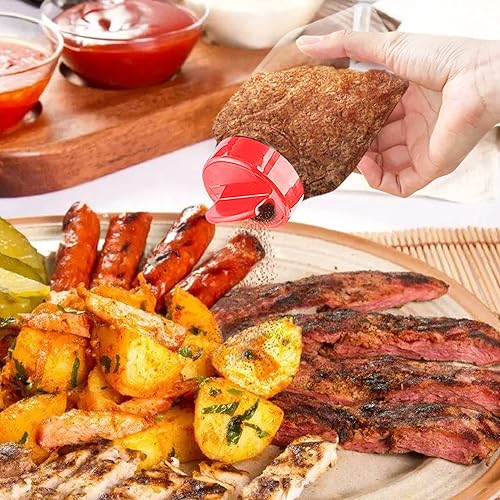 Miniatura 7 de RoyalHouse Paquete de 6 tarros de plástico para especias de 32 onzas con tapa roja, recipientes de plástico transparente y seguro con tapas