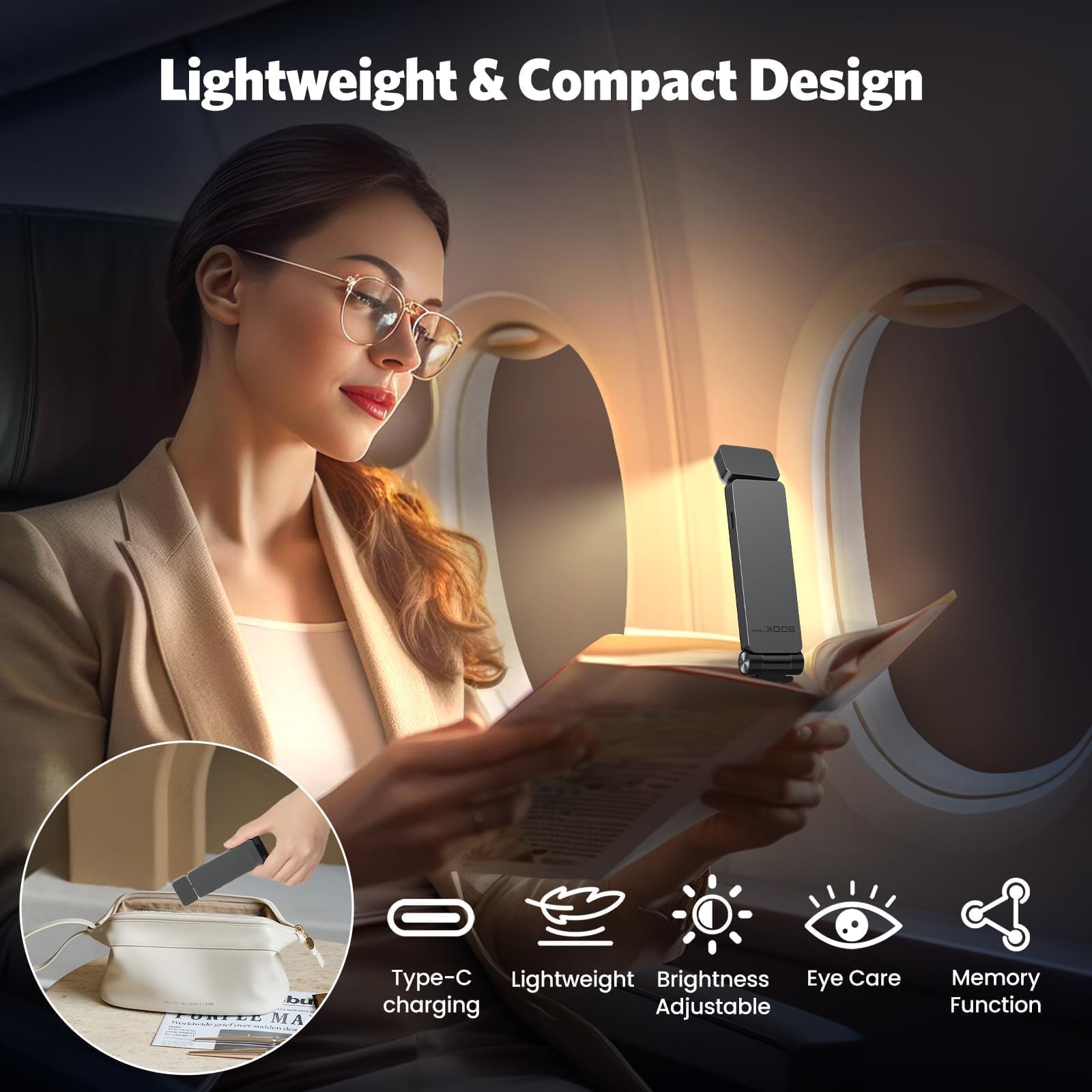 Luz de Lectura, LED Luz Lectura Libros Cama USB Recargable, 3 Colores y 3 Niveles Brillos Continuamente Ajustables, Protección Ocular, Lampara de Lectura Regalo para los Amantes del Libro
