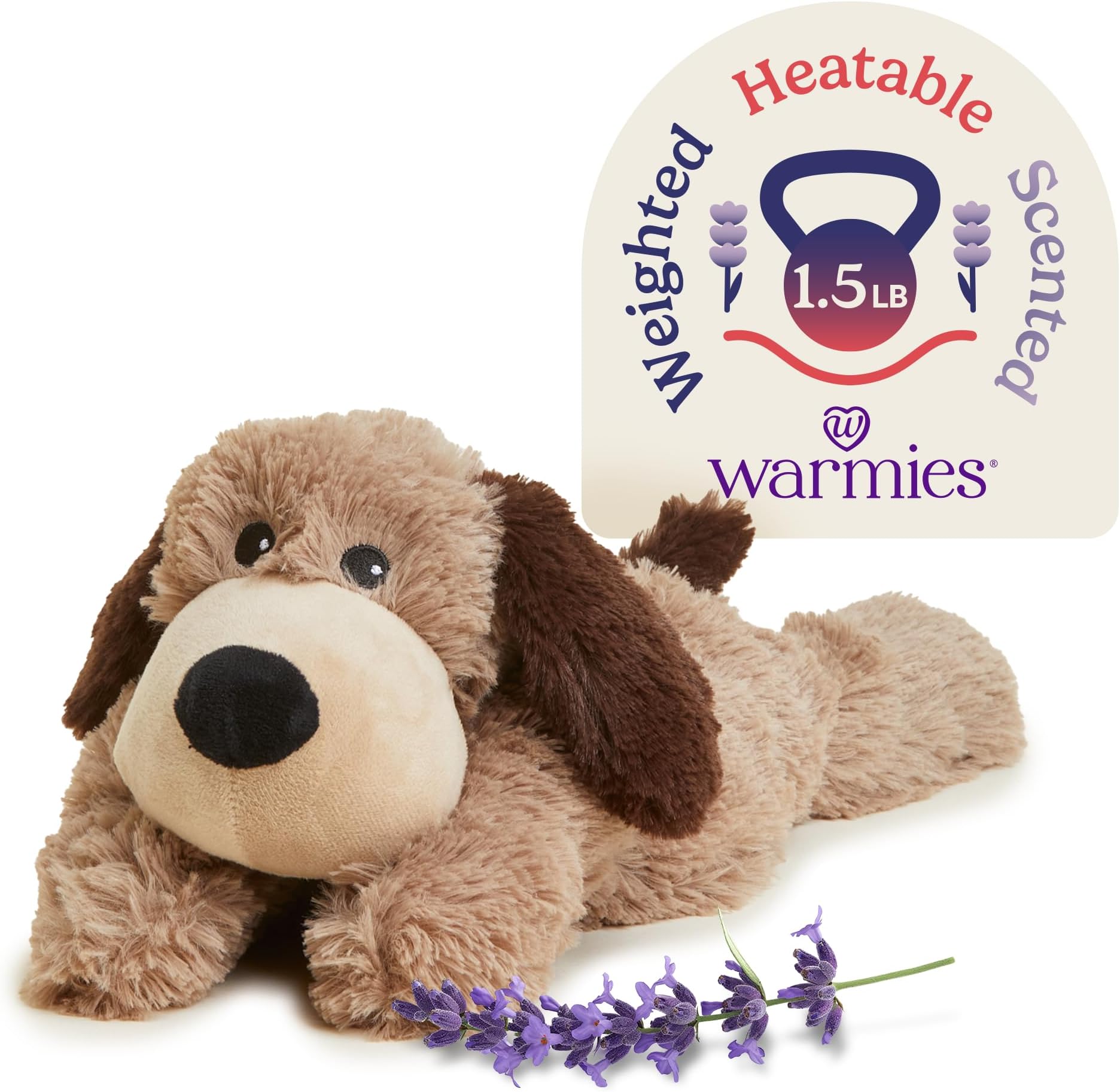 warmies Microwavable & Weighted Stuffed Animals, Brown Dog - Heated Stuffed Animal Plushie for Warmth & Comfort - Cute Soft Plush Toys for Adults & Children (Boys, Girls, Babies & Toddlers)
