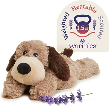 warmies Microwavable & Weighted Stuffed Animals, Brown Dog - Heated Stuffed Animal Plushie for Warmth & Comfort - Cute Soft Plush Toys for Adults & Children Boys, Girls, Babies & Toddlers