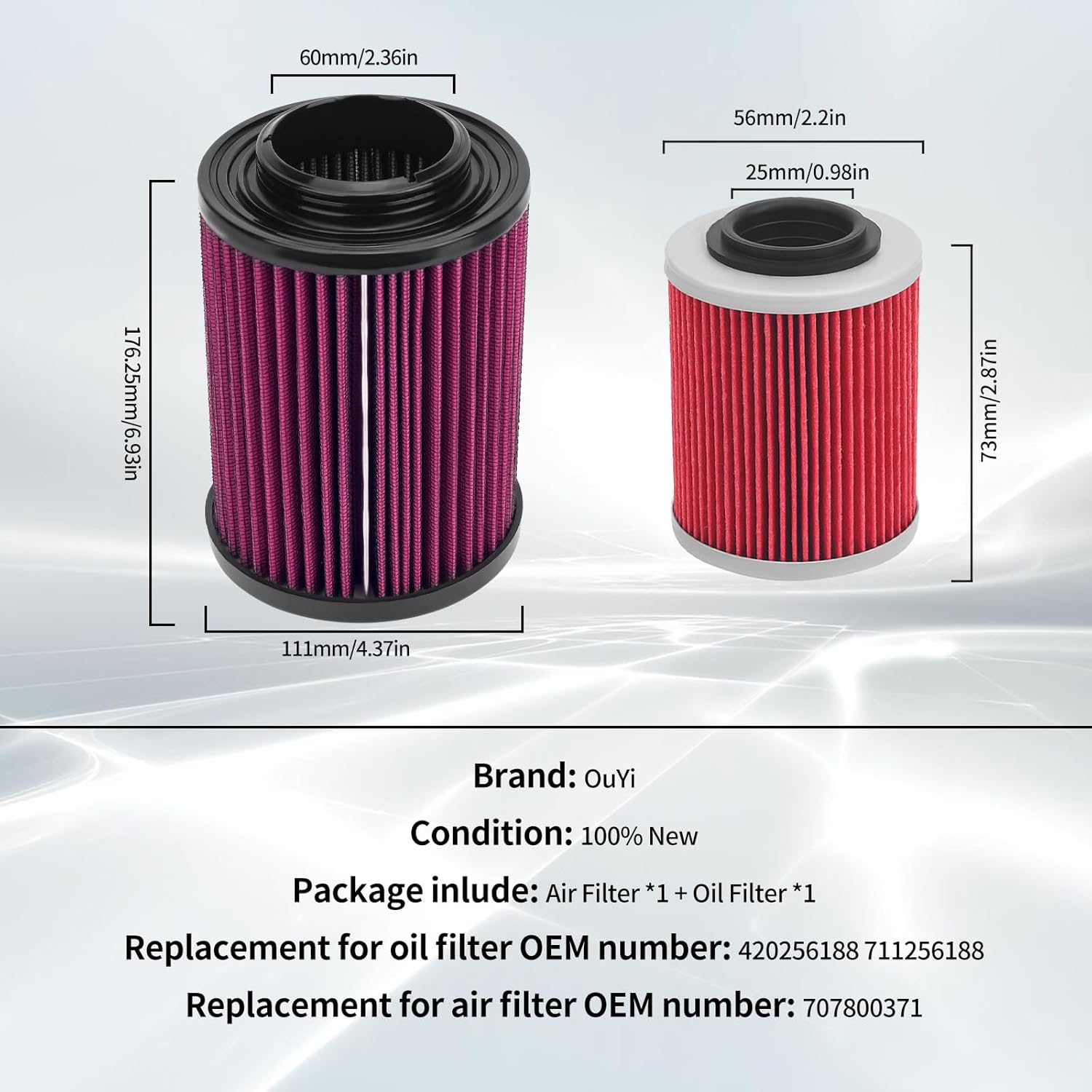 Motorcycle Air Filter 707800371 Oil Filter 420256188 Replacement for Can-Am Outlander Max 450 500 570 650 800R 1000 1000R 2012-2019