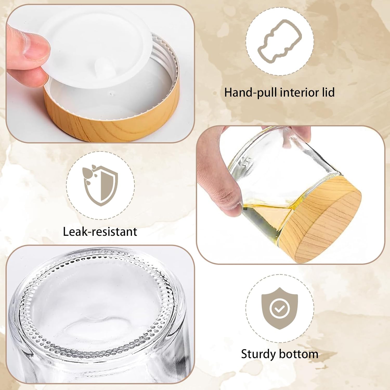 25 Pcs Glass Jars with Lids and Lnner Iiners 4 Oz Empty Small Containers Plastic Woodgrain Round Airtight Cosmetic Jars Reusable Glass Bottles for Travel