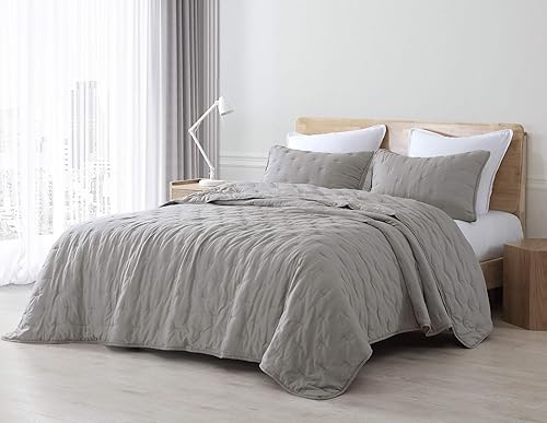 Miniatura 2 de Chezmoi Collection Marie - Juego de edredón bordado de línea de 3 piezas, juego de edredón ligero de microfibra lavada suave (King, blanco)