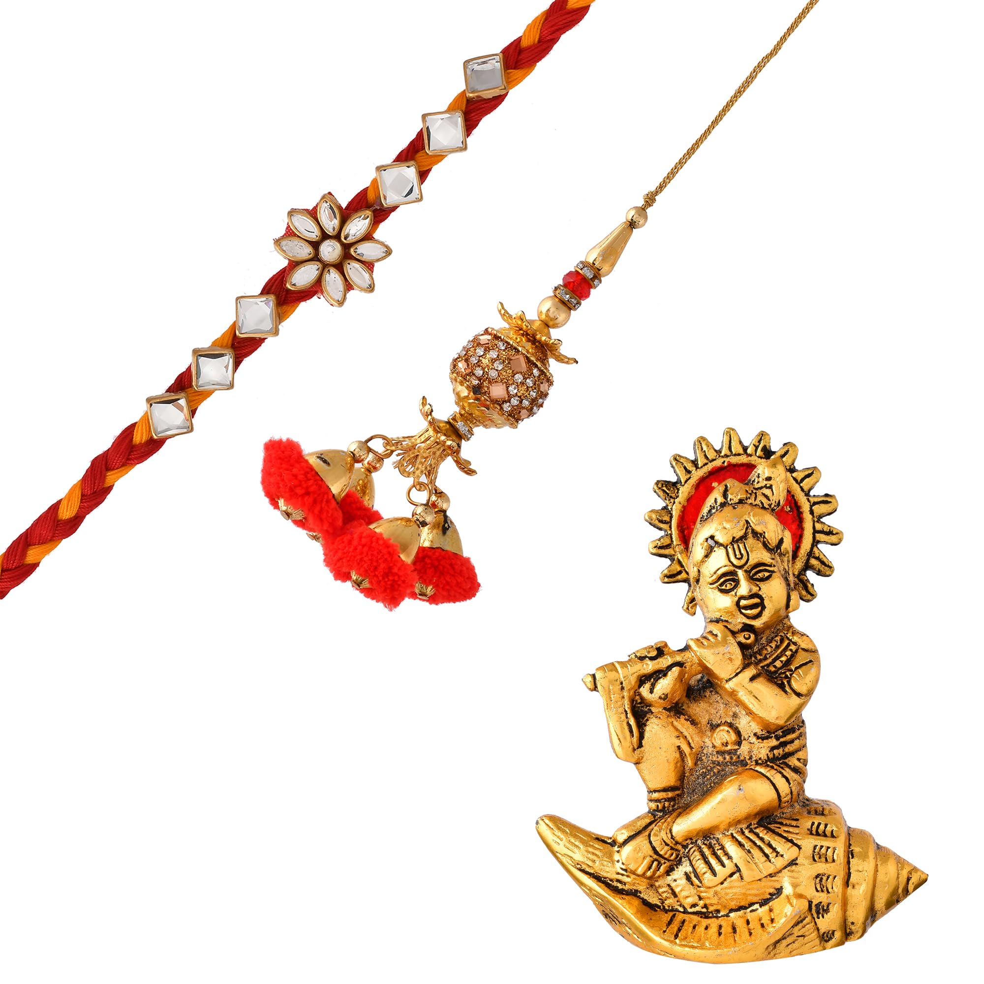CraftVatika Rakhi Gift for Brother and Bhabhi Kids | Rakhi Combo Rakhi Set of 2 with Krishna Showpiece Gift| Rakhi for Brother with Gift Hamper| Premium Kundal Lumba Rakhi (B0CBM55WJ2) Amazon Price History, Amazon Price Tracker