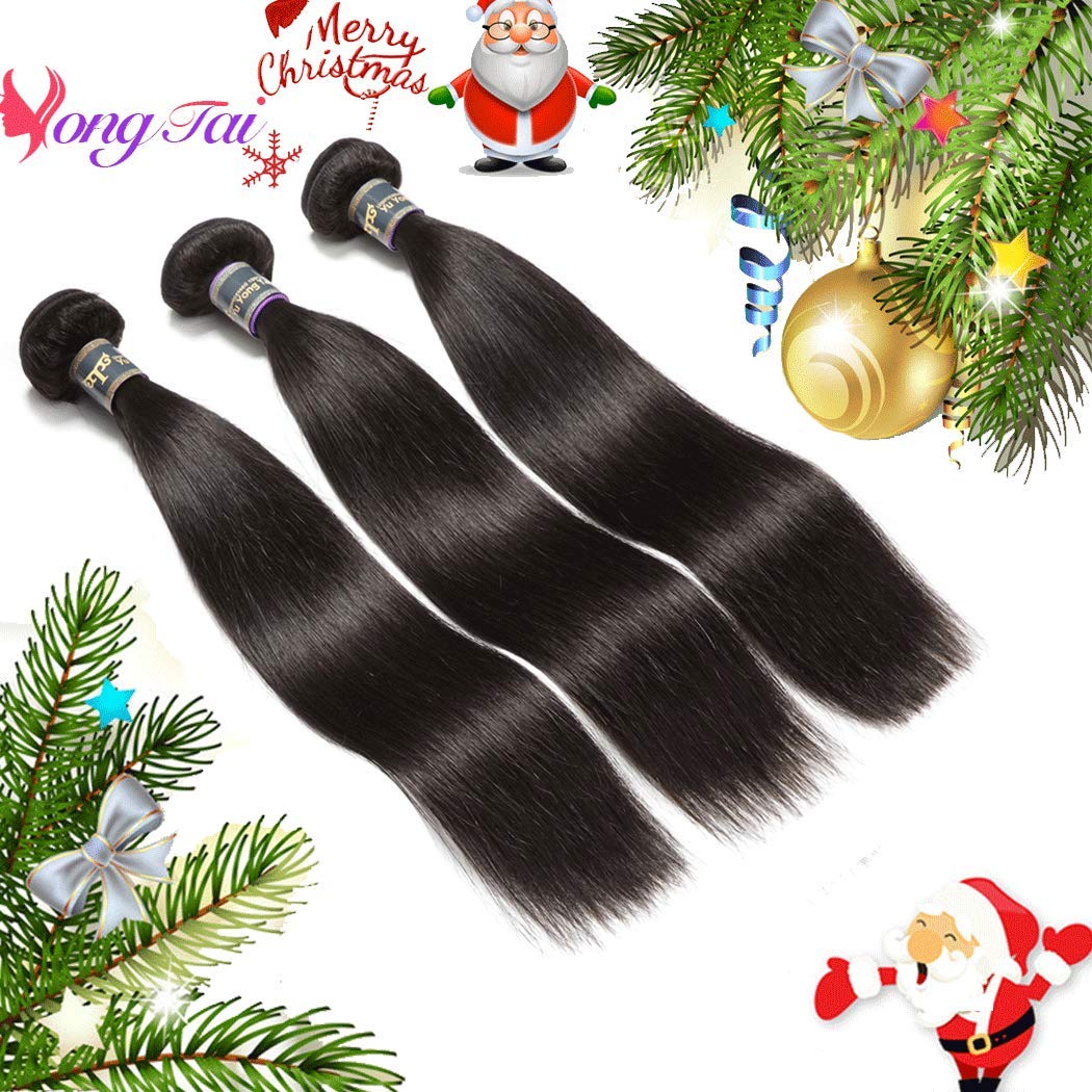 Straight Virgin Hair Bundles 12 14 16 Inches 100% Unprocessed Malaysian Straight Hair Bundles No Tangling No Shedding 1B Color Human Hair Extensions