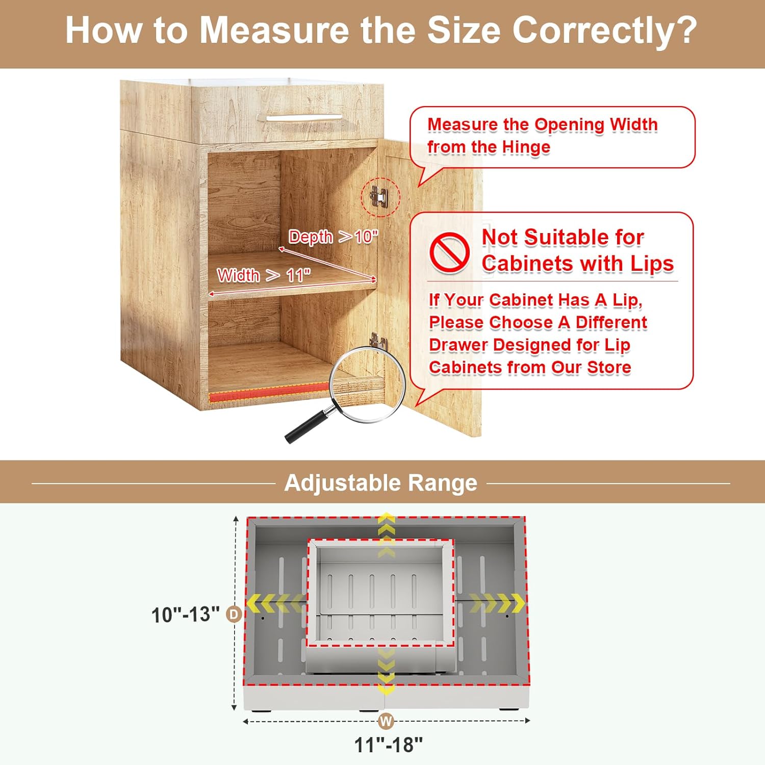 Pull out Cabinet Organizer,Width (11"-18") and Depth (10"-13") Expandable,No Drill Adjustable Slide out Drawers for Pantry,Adhesive Roll out Shelves Short,for upper cabinet,White - Image 2