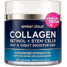 Collagen Face Cream with Stem Cells Retinol Hyaluronic Acid Niacinamide for All Skin Types - Anti-Aging Face Moisturizer with Airless Pump - Day &amp; Night Cream for Wrinkles - Made in USA 1.7 Oz