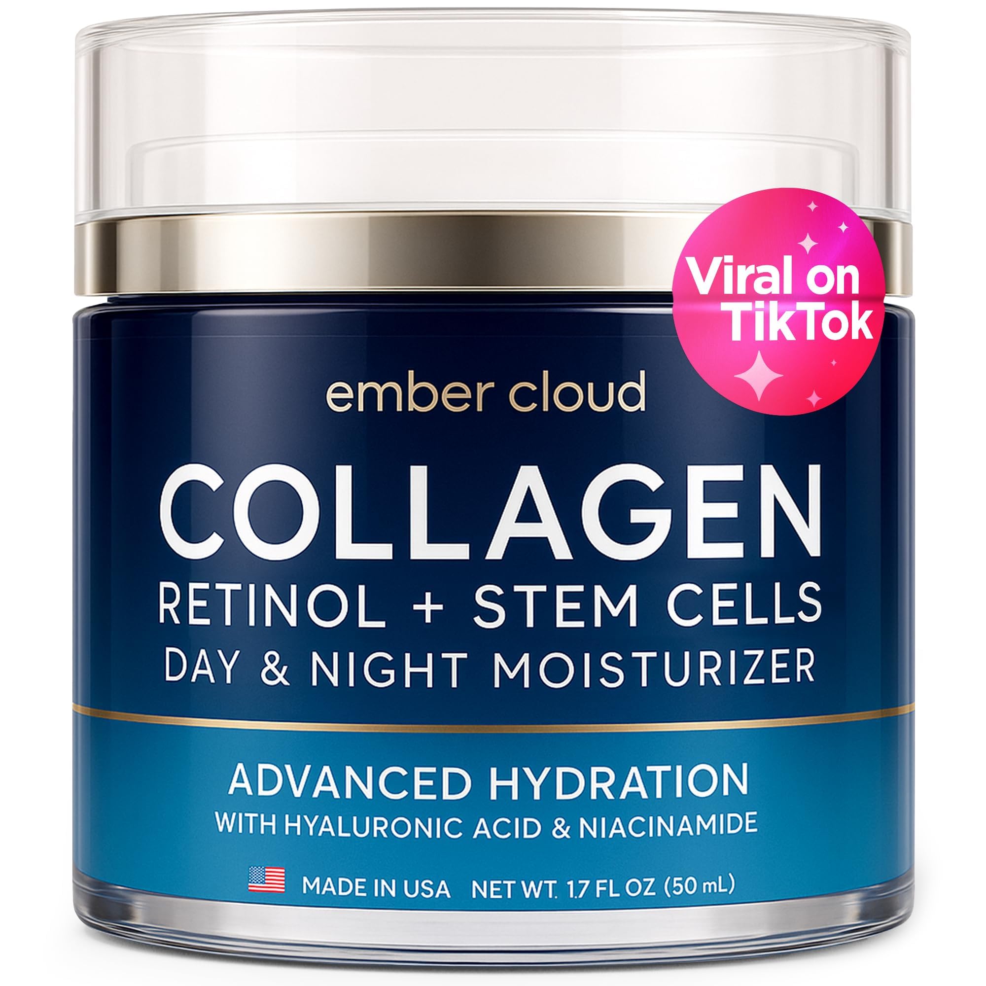 Collagen Face Cream with Stem Cells Retinol Hyaluronic Acid Niacinamide for All Skin Types - Anti-Aging Face Moisturizer with Airless Pump - Day &