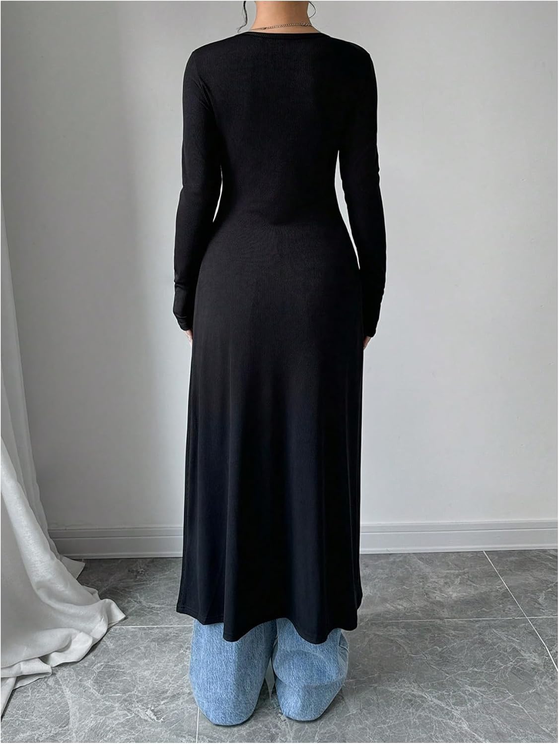 WDIRARA Women's Button Down Long Cardigan V Neck Slit Ribbed Knit Sweater Casual Going Out Tops - Image 2