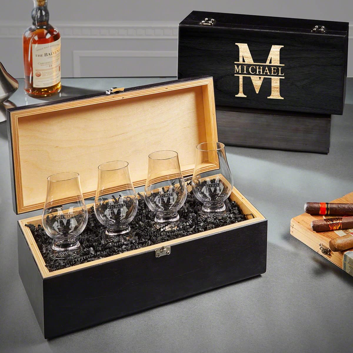 Personalized Glencairn Whiskey Gift Set with Box