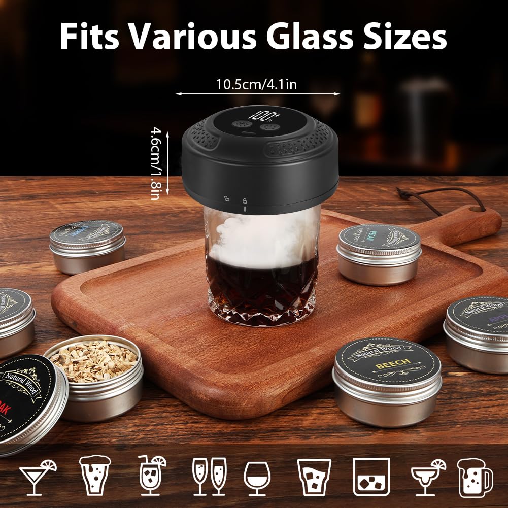 URAQT Kit Per Affumicatores Elettrico da Cocktails, Kit Affumicatore per Whisky Cocktail, Kit per affumicatore per cocktail con 6 Aromi Scaglie Legno, regali di compleanno per uomini, papà