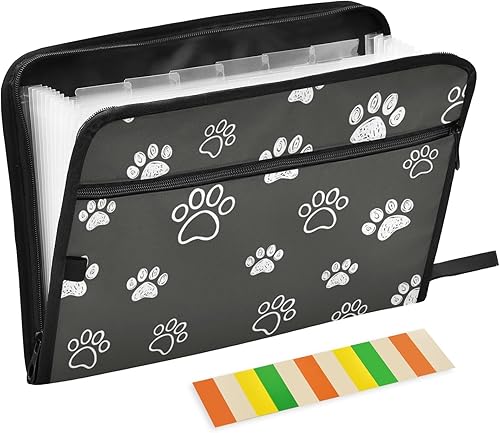susiyo Carpeta de archivos expandible con estampado de huellas de perro Doodle de 13 bolsillos, organizador expansible para tamaño carta A4