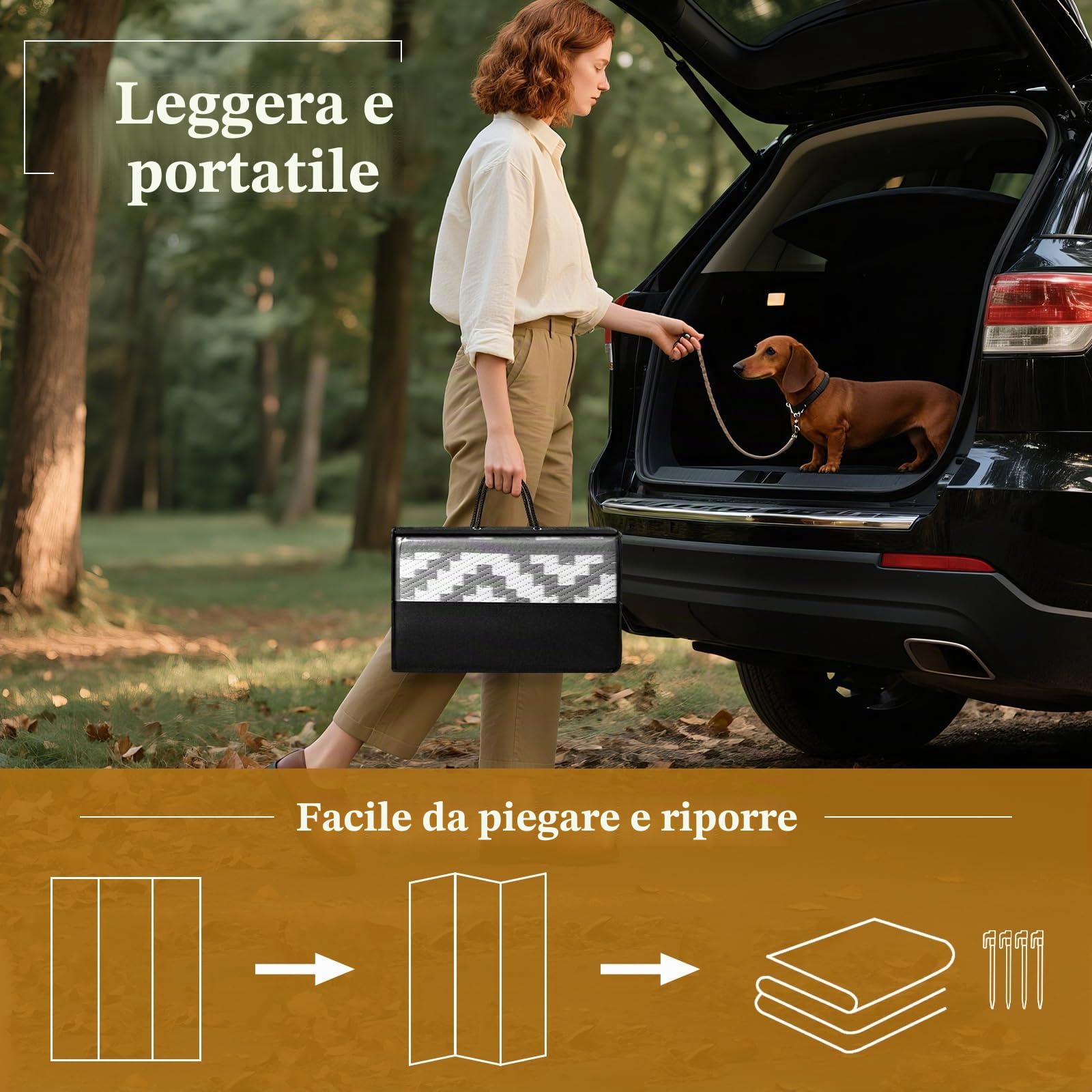 Tappeto da Esterno Impermeabile, Tappeto per Esterno 120 x 180 cm in Plastica Intrecciata, Resistente ai Raggi UV, Reversibile, Pieghevole e Lavabile per Giardino