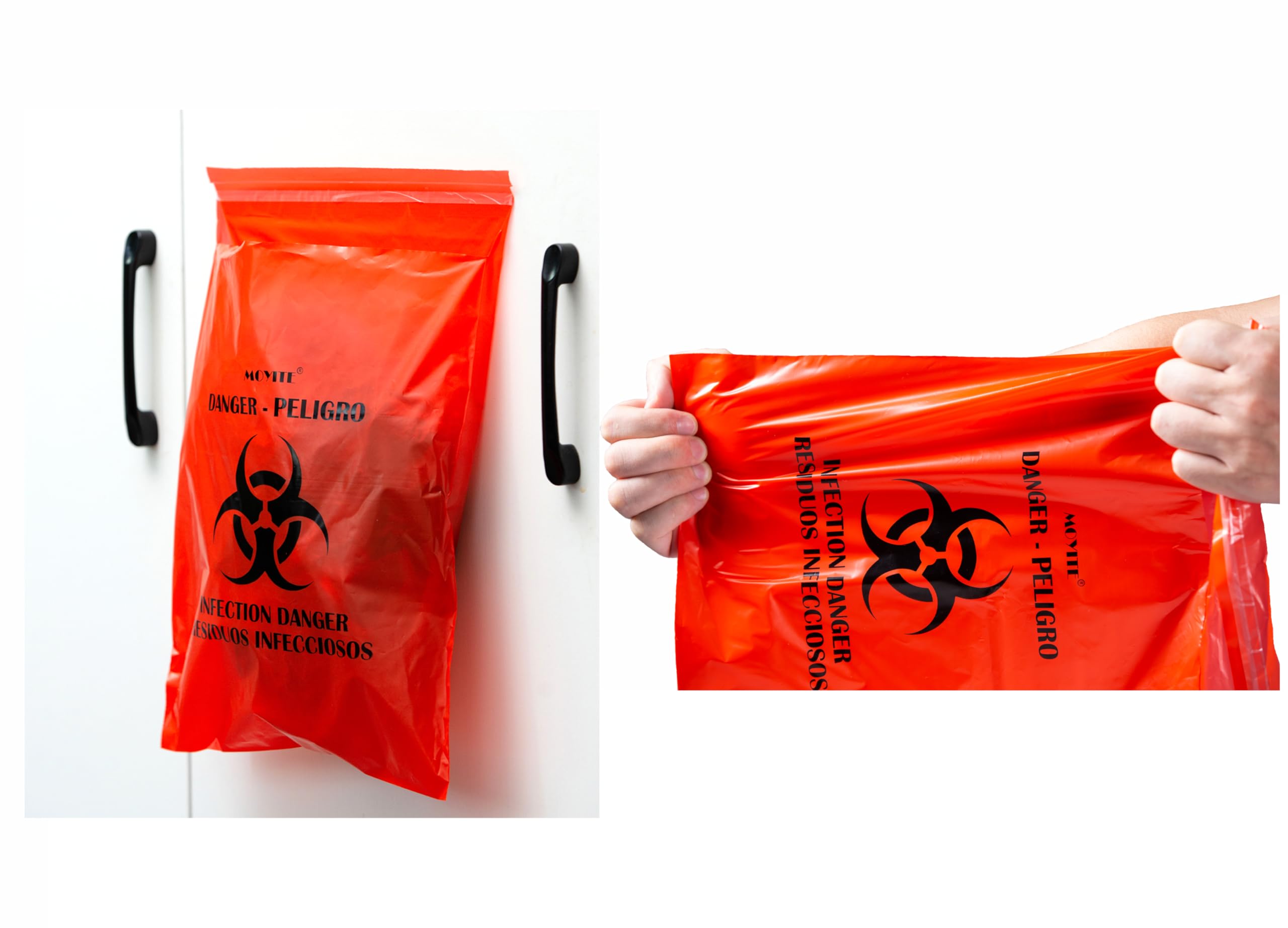 Biohazard Bags Small with Strong Adhesive Strip for Lab,Tattoo Parlors, Clinics and Home,Rip Proof,1.57 Mil,50 Count