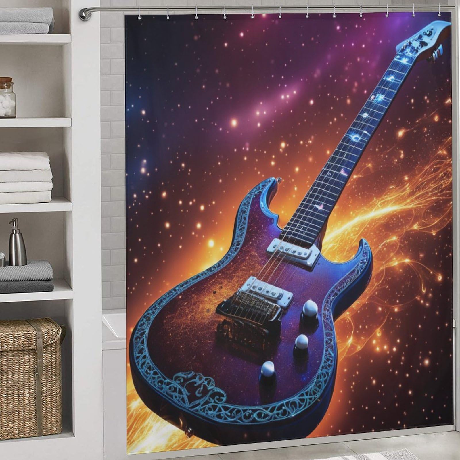 Rideau de douche guitare 183x183 cm lavable en polyester pour baignoire