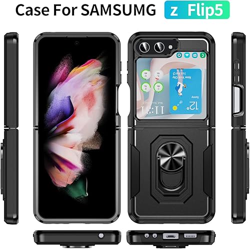 Miniatura 7 de Armour - Funda para Samsung Galaxy Z Flip 5, protección de bisagra de grado militar resistente con soporte de anillo, a prueba de golpes, carcasa
