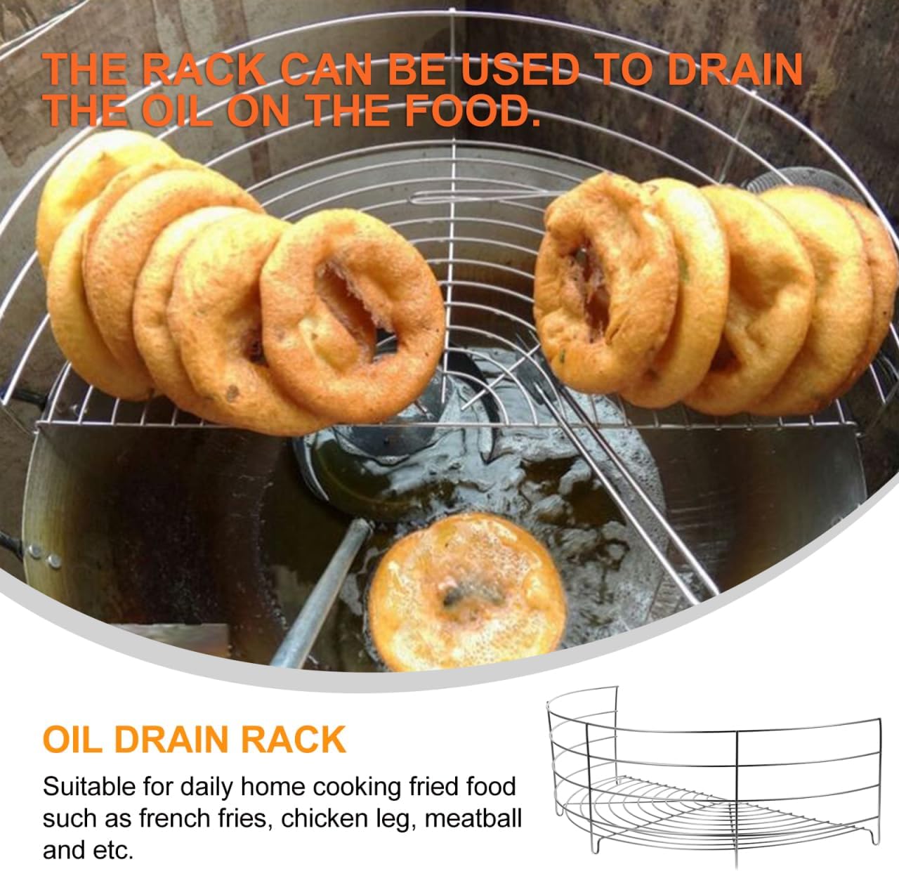 PRETYZOOM 40cm Oil Draining Rack, Stainless Steel Oil Drip Filter for Wok, Tempura, Universal Fried Food Cooling Stand Rack