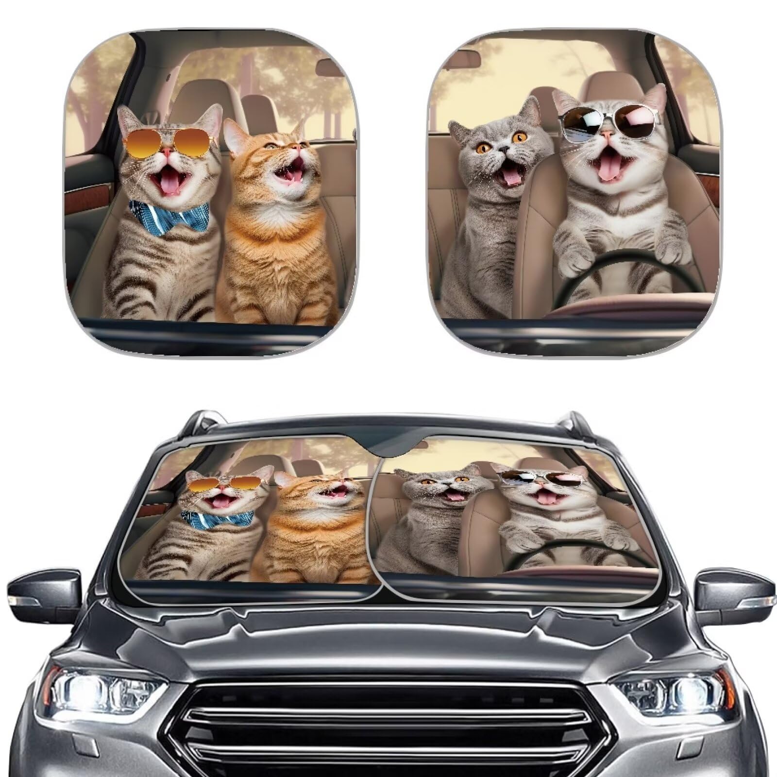 Pare-soleil de voiture chat amusant pliable pour bloquer les UV - 6