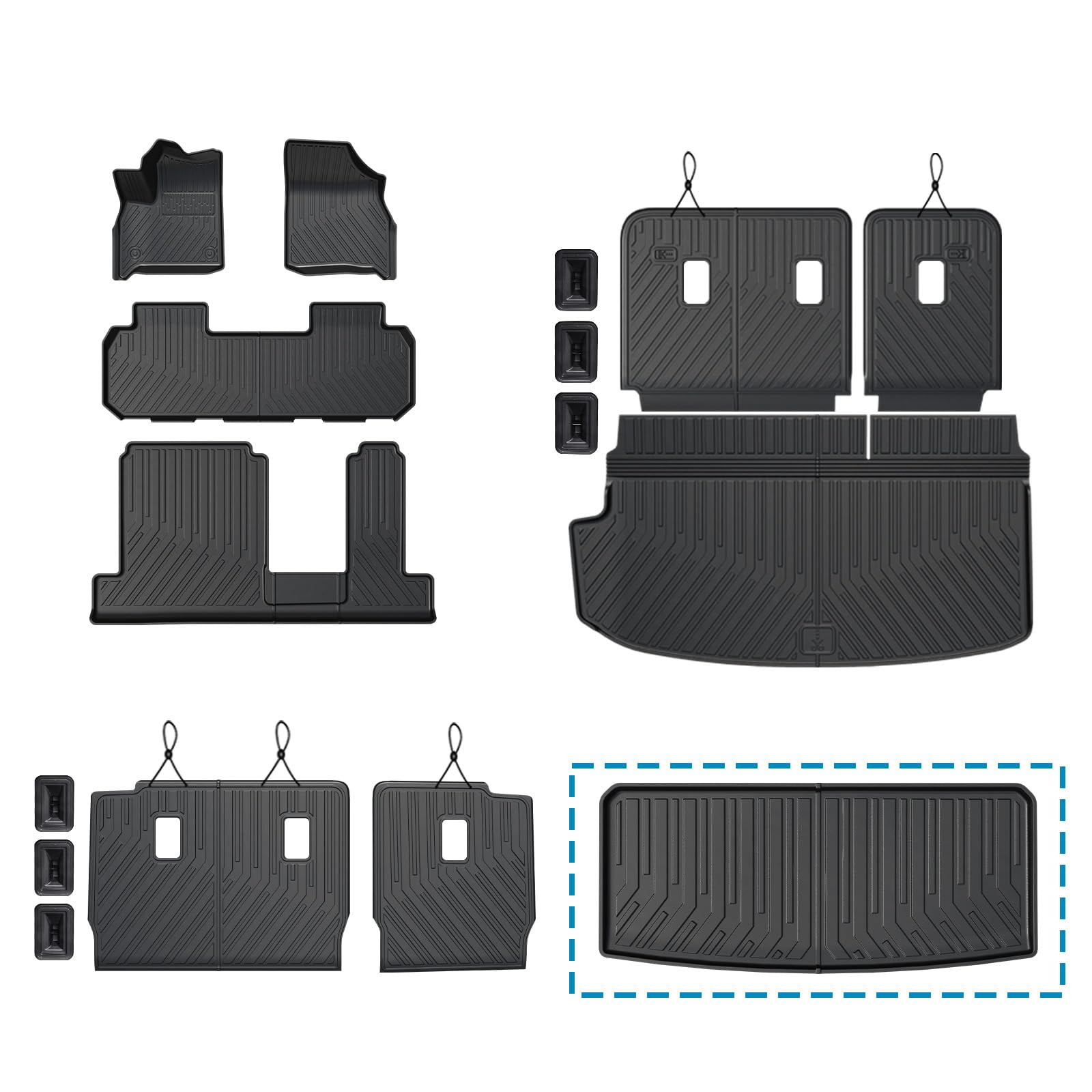 JOULARISE Floor Mats for 2018-2023 Chevy Traverse 8 Seats, All Weather TPE Cargo Liner Backrest Mats and Lower Trunk Mat for Chevrolet Traverse Accessories (Full Mat Set 8 Seats)