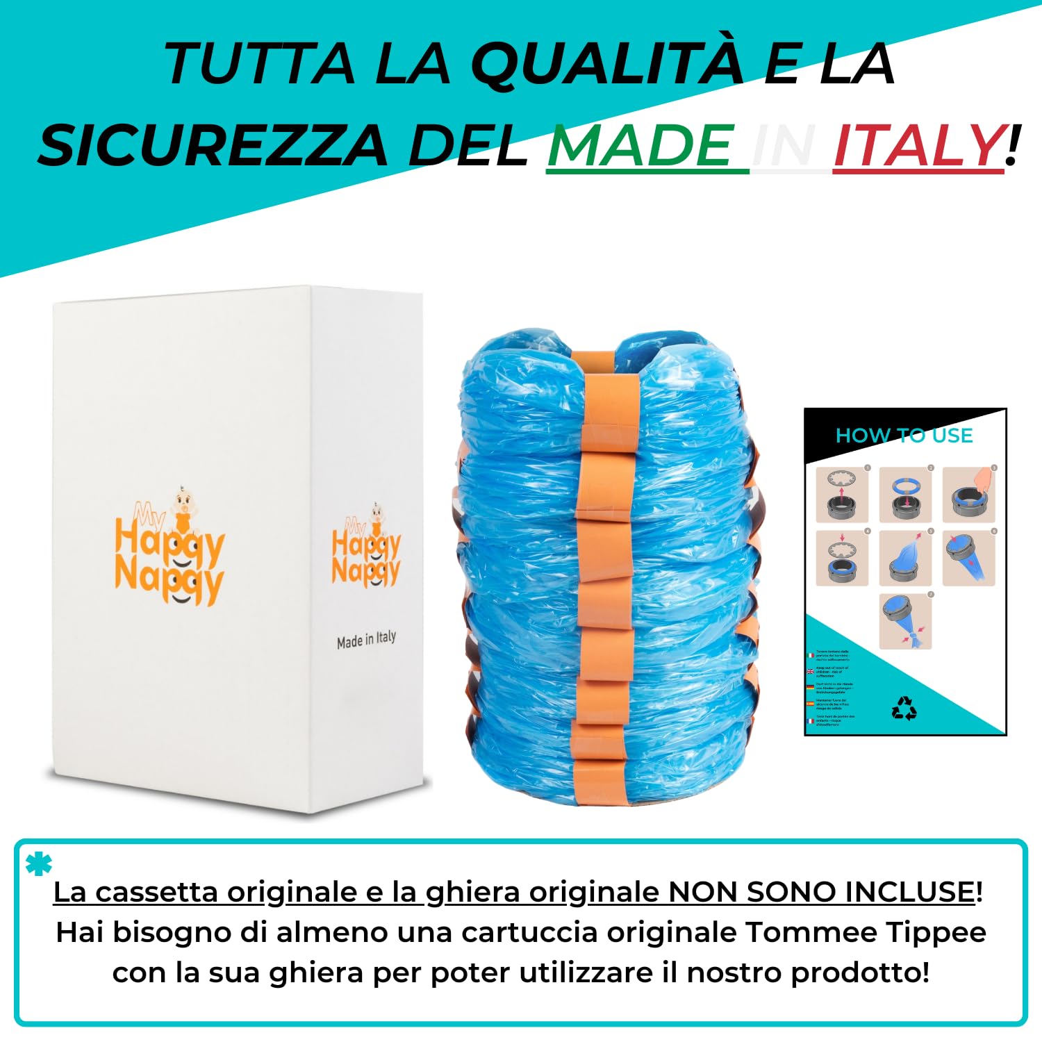 My Happy Nappy Ricariche -【Compatibili con Tommee Tippee Sangenic Tec, Simplee Sangenic e Twist & Click】- Super Ricariche XXL - Trattamento Anti-Odore EVOH Efficace a 7 Strati - Made in Italy
