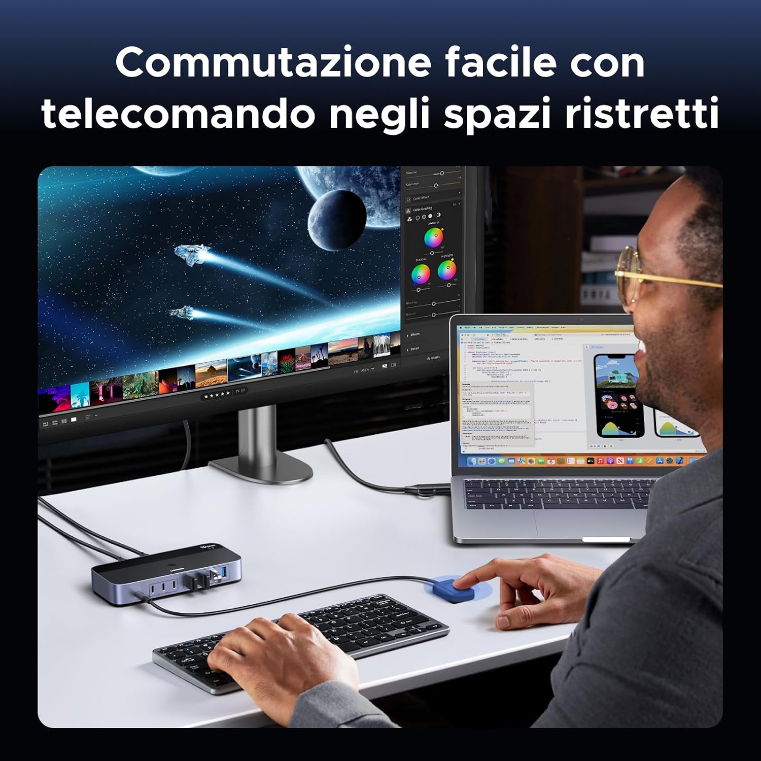 Switch USB C 3.2 10 Gbps 2 in 7 Out Commutatore KVM | Condividono 7 USB - Hub USB - Immagine 4
