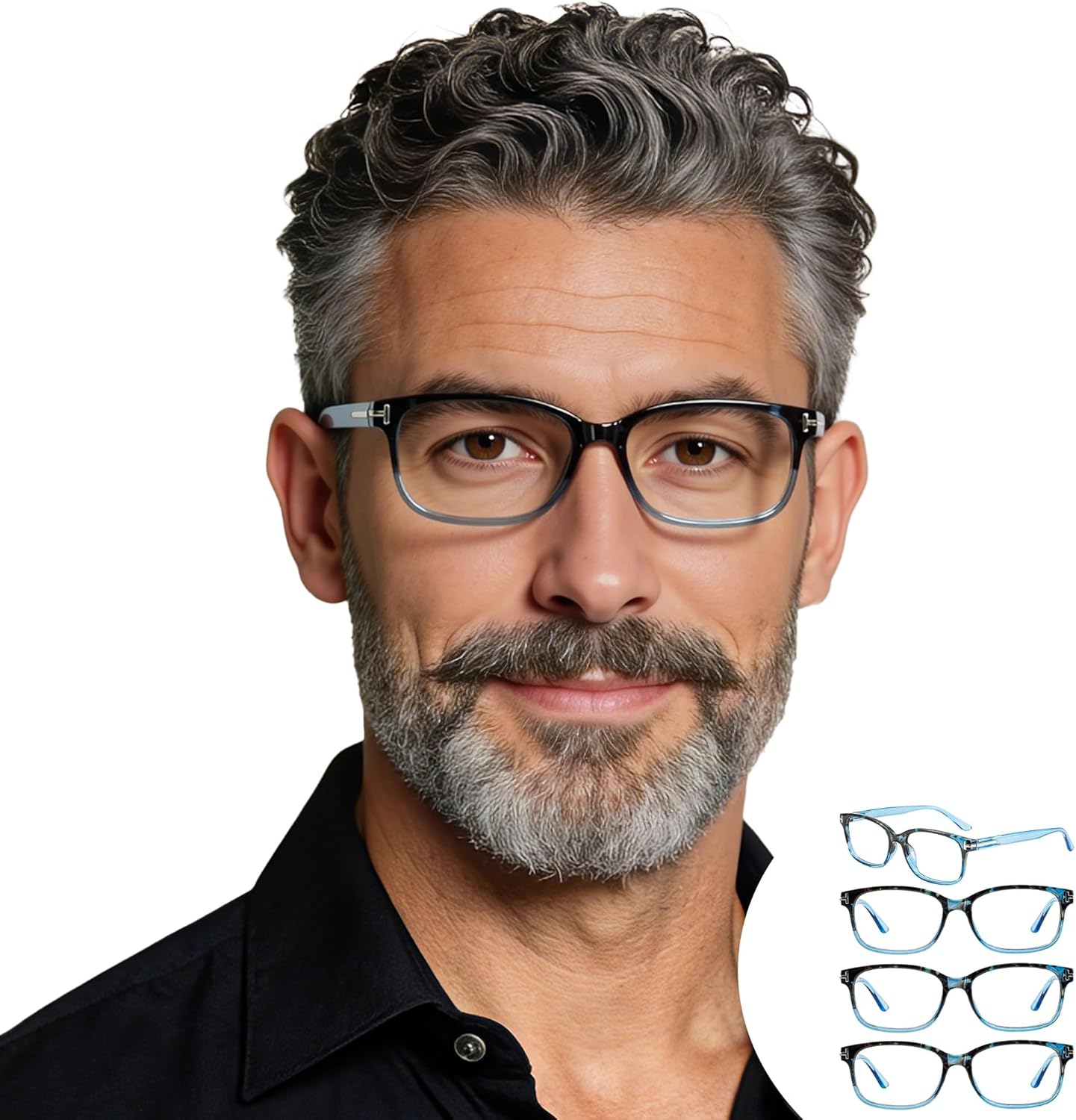 3 Packs Reading Glasses for Men Rectangle Spring Hinges Readers 1.0 1.25 1.5 1.75 2.0 2.25 2.5 2.75 3.0 3.5 4.0