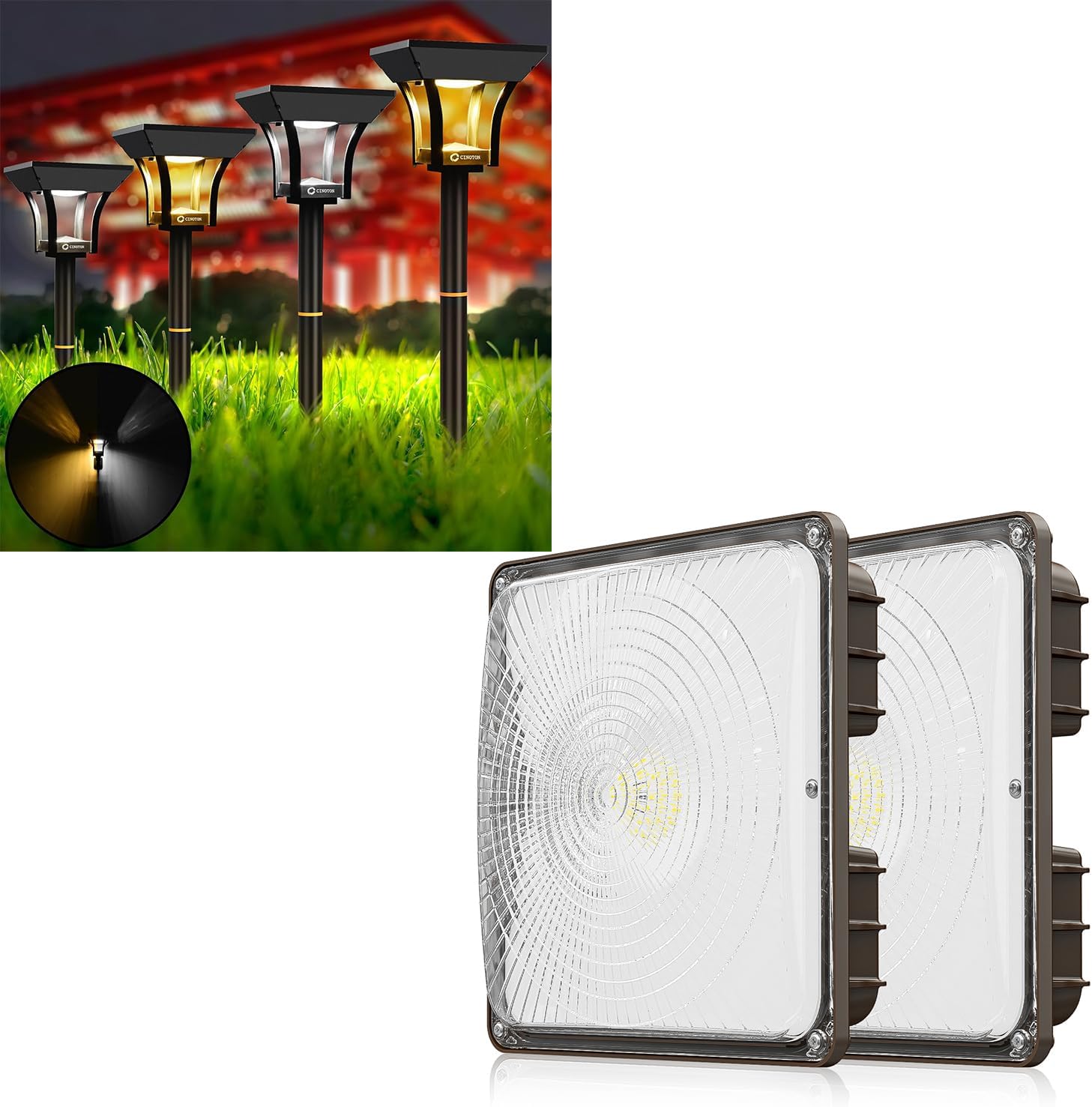 CINOTON Solar Landscape Lights and 40W LED Canopy Light, Security Flood Light, IP65 Waterproof Outside Light